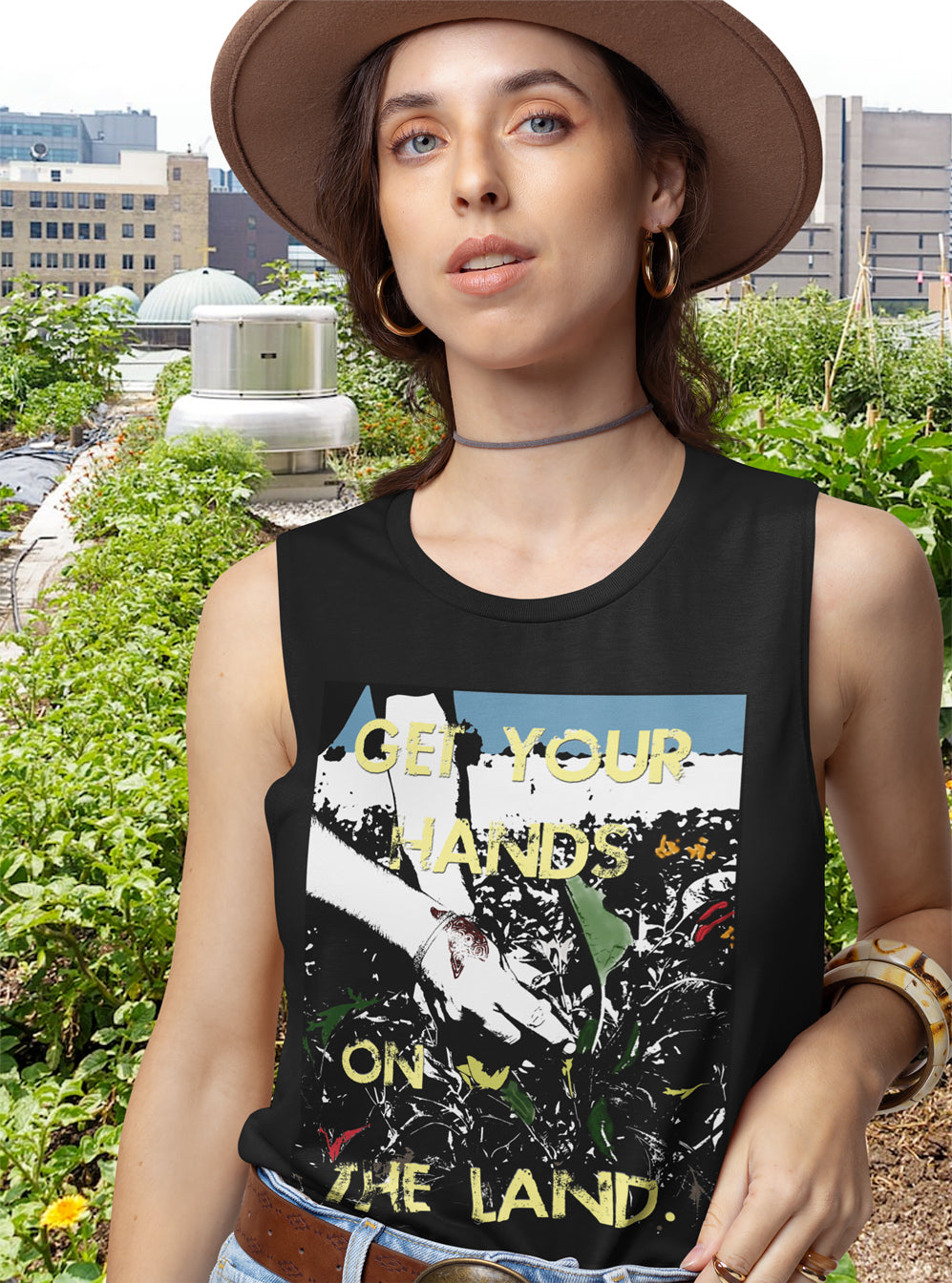 Get Your Hands On The Land Ladies Jersey Muscle Tank