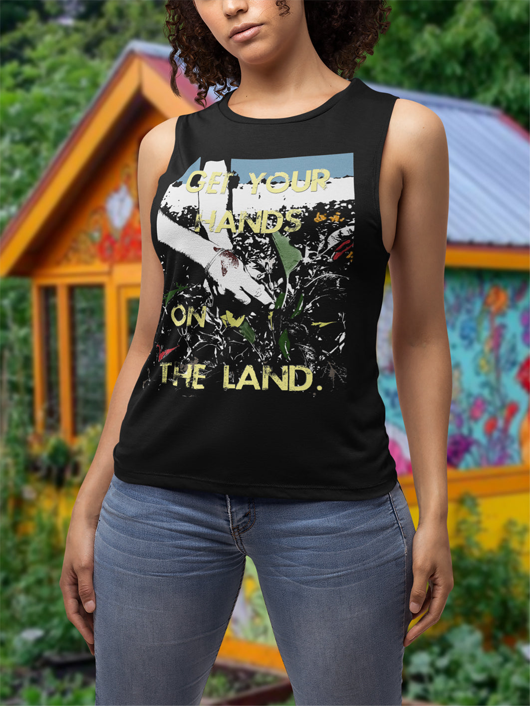Get Your Hands On The Land Ladies Jersey Muscle Tank