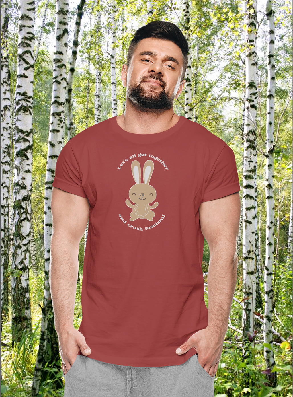 Let's All Get Together and Crush Fascism! Adult Cotton T-Shirt