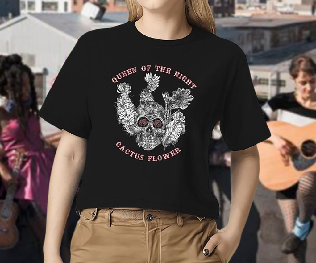 Queen of Night Cactus Flower Women's Jersey Cotton Boxy Tee
