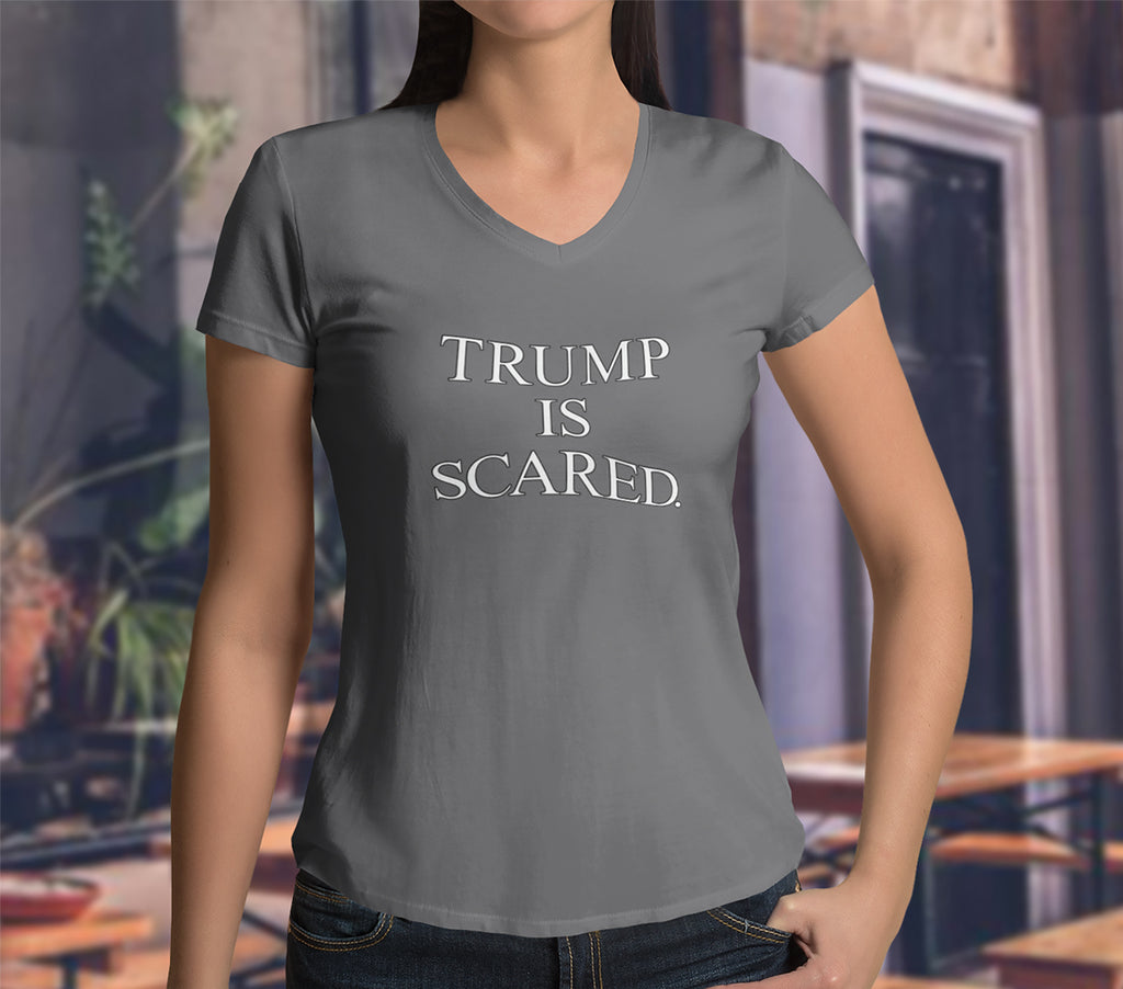 Trump is Scared Ladies' Heavy Cotton V-Neck T-Shirt